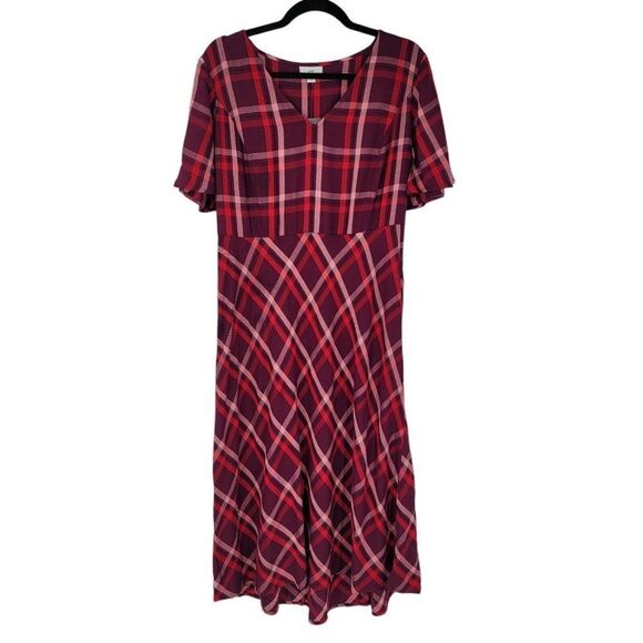J. Jill Plaid Dress Maxi Fit & Flare Christmas New Flutter Sleeves Work Party - Picture 1 of 8